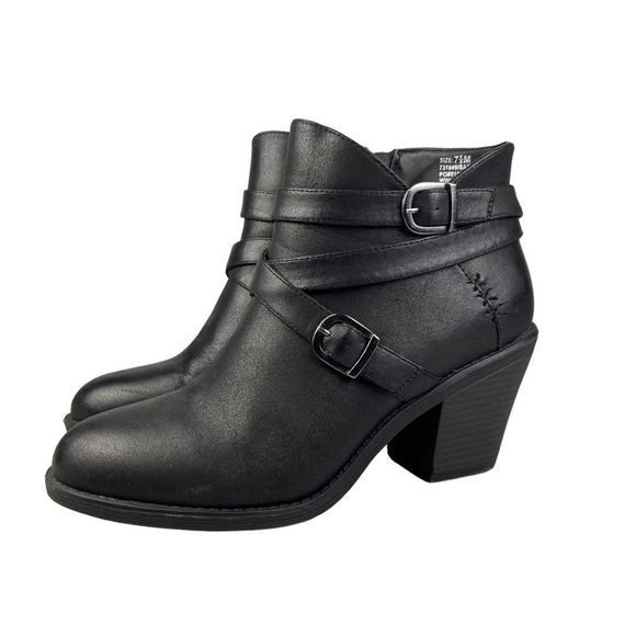 Jessica Klein Shoes - Jessica Klein Women's Size 7.5 Ankle Boots Buckle Black Strap Heels Shoes